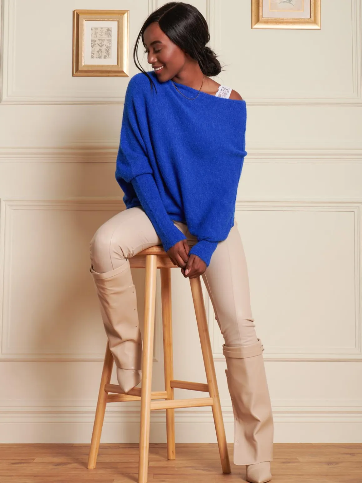 Made in Italy Wool Blend Asymmetric Knit Jumper, Royal Blue