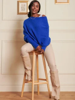 Made in Italy Wool Blend Asymmetric Knit Jumper, Royal Blue