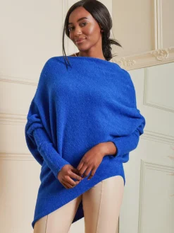 Made in Italy Wool Blend Asymmetric Knit Jumper, Royal Blue