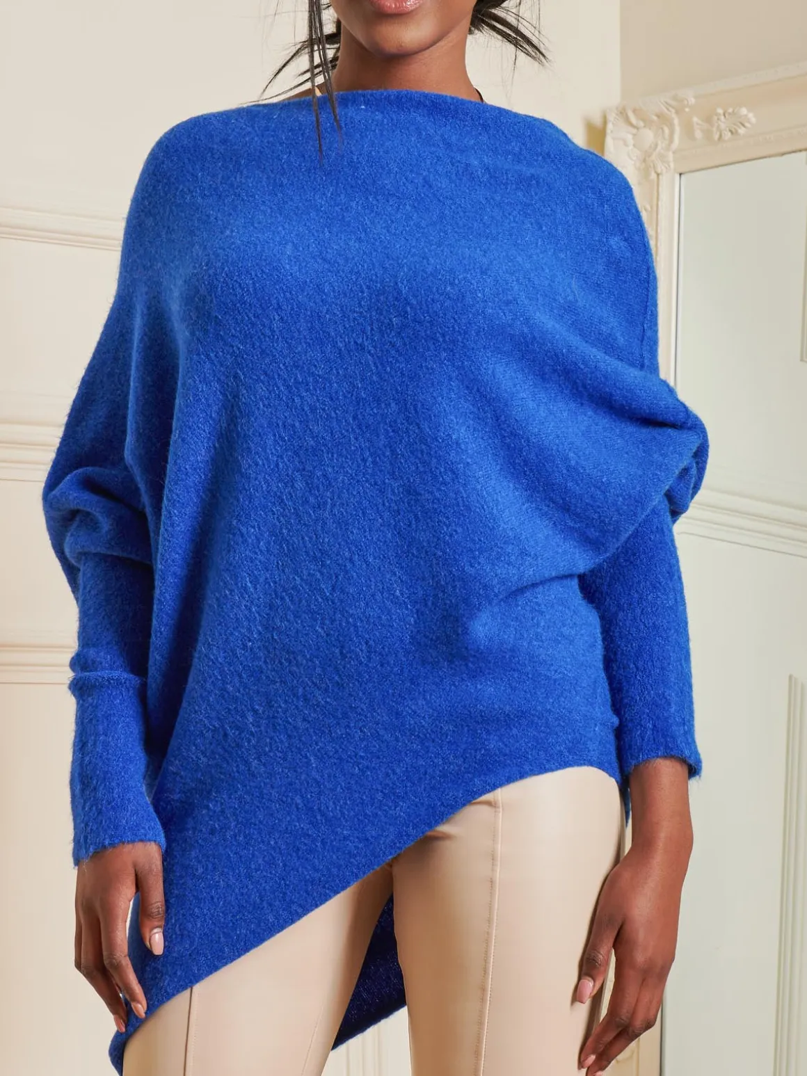 Made in Italy Wool Blend Asymmetric Knit Jumper, Royal Blue