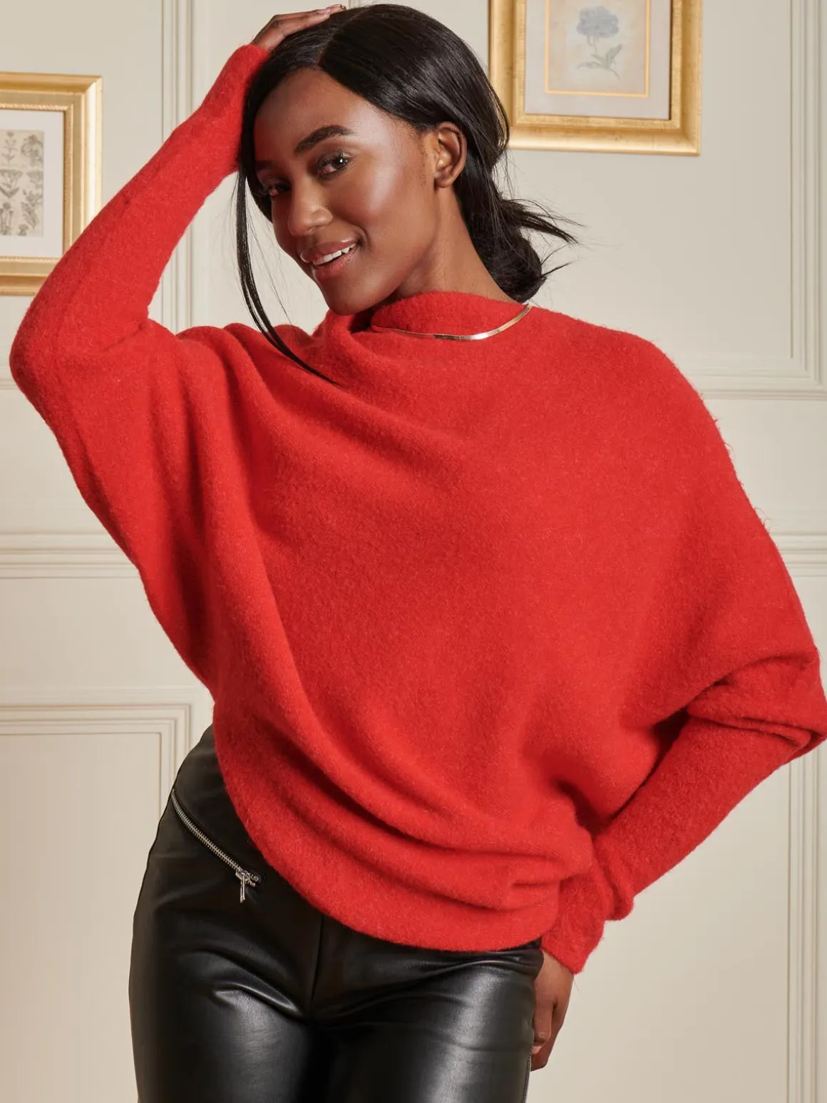 Made in Italy Wool Blend Asymmetric Knit Jumper, Scarlet Red
