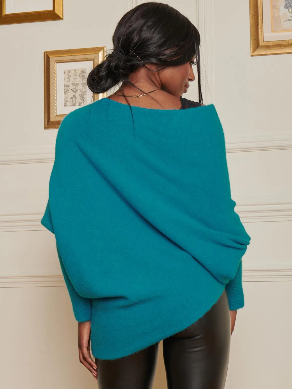 Made in Italy Wool Blend Asymmetric Knit Jumper, Turquoise