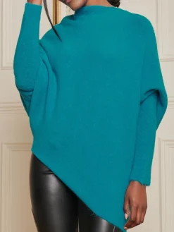 Made in Italy Wool Blend Asymmetric Knit Jumper, Turquoise