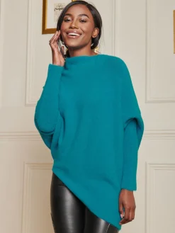 Made in Italy Wool Blend Asymmetric Knit Jumper, Turquoise