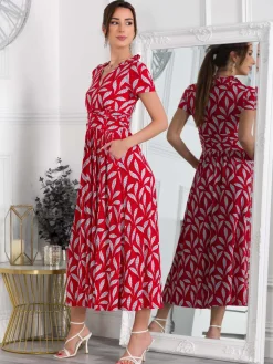 Marbouka Stand Collar Maxi Dress, Red Leafy