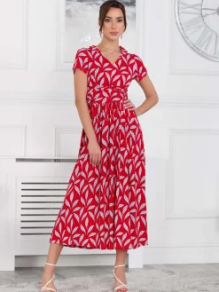 Marbouka Stand Collar Maxi Dress, Red Leafy