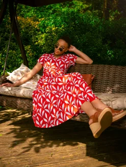 Marbouka Stand Collar Maxi Dress, Red Leafy