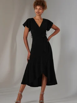 Marlie Metallic Angel Sleeve Maxi Dress, Black