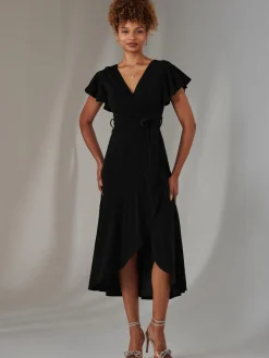 Marlie Metallic Angel Sleeve Maxi Dress, Black
