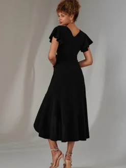 Marlie Metallic Angel Sleeve Maxi Dress, Black
