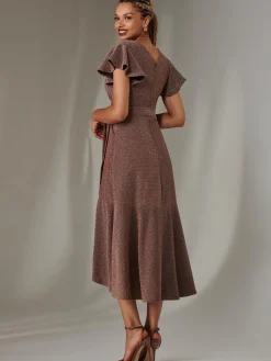 Marlie Metallic Angel Sleeve Maxi Dress, Gold/Red