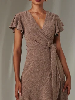 Marlie Metallic Angel Sleeve Maxi Dress, Gold/Silver