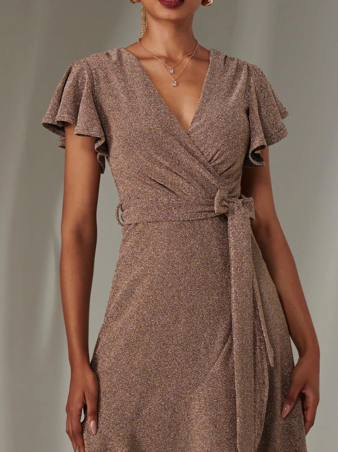 Marlie Metallic Angel Sleeve Maxi Dress, Gold/Silver
