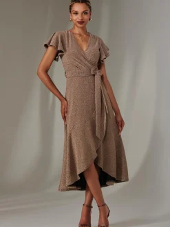 Marlie Metallic Angel Sleeve Maxi Dress, Gold/Silver
