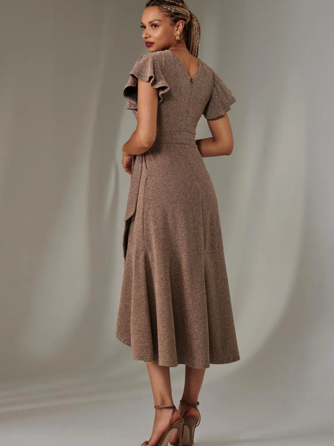 Marlie Metallic Angel Sleeve Maxi Dress, Gold/Silver