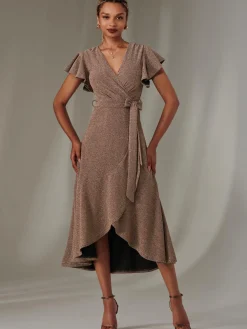 Marlie Metallic Angel Sleeve Maxi Dress, Gold/Silver