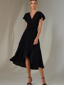 Marlie Metallic Angel Sleeve Maxi Dress, Navy