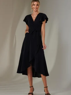 Marlie Metallic Angel Sleeve Maxi Dress, Navy