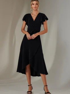 Marlie Metallic Angel Sleeve Maxi Dress, Navy