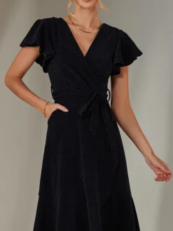 Marlie Metallic Angel Sleeve Maxi Dress, Navy