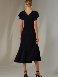 Marlie Metallic Angel Sleeve Maxi Dress, Navy