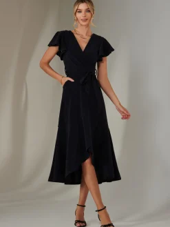 Marlie Metallic Angel Sleeve Maxi Dress, Navy