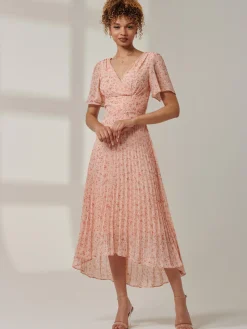 Meagan V-Neck Chiffon Maxi Dress, Pink Ditsy