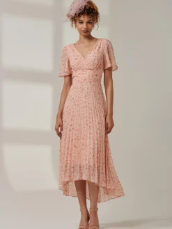 Meagan V-Neck Chiffon Maxi Dress, Pink Ditsy
