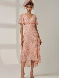 Meagan V-Neck Chiffon Maxi Dress, Pink Ditsy