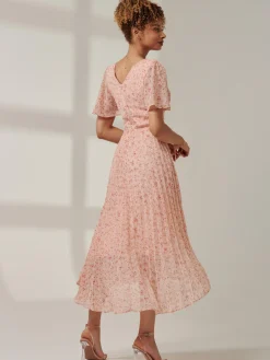 Meagan V-Neck Chiffon Maxi Dress, Pink Ditsy