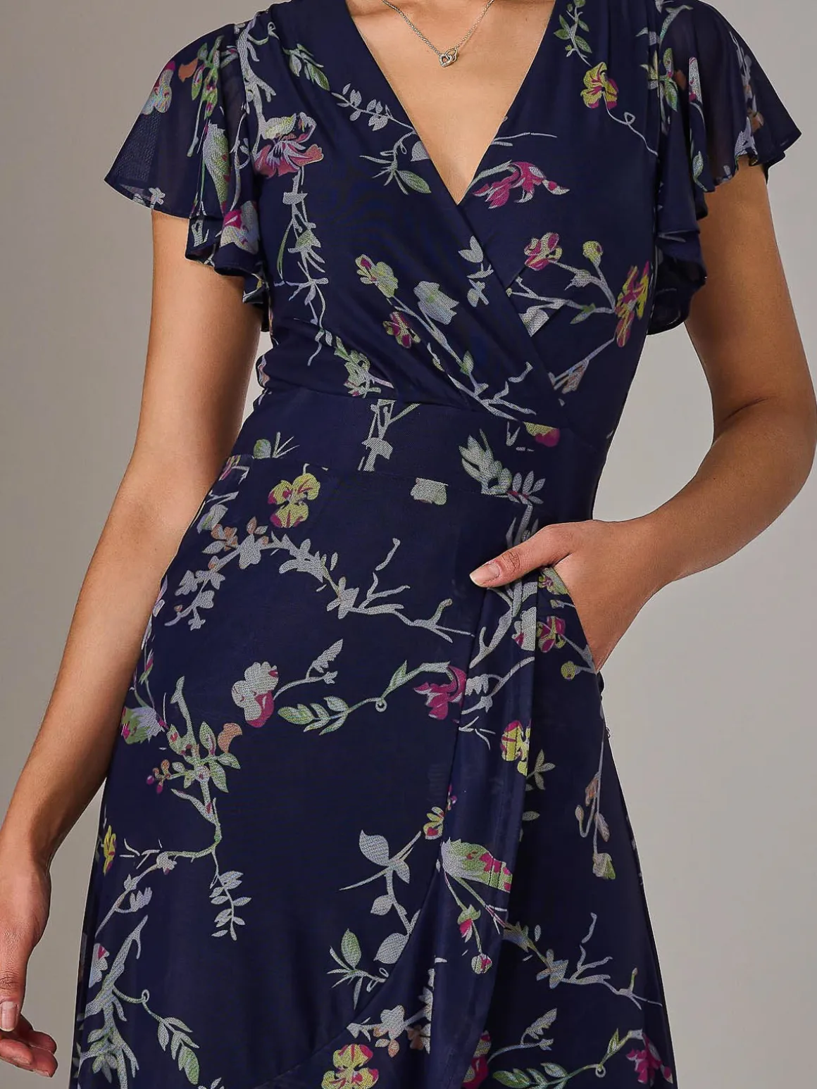 Mesh Frill Hem Maxi Dress, Navy Pink Multi