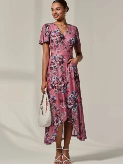 Mesh Frill Hem Maxi Dress, Pink Floral