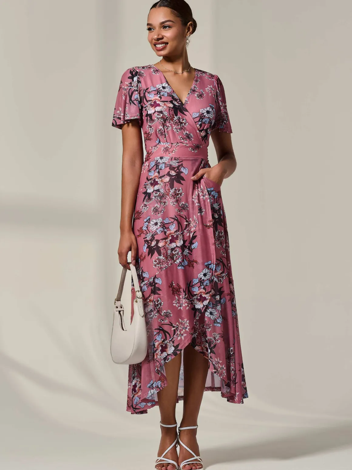 Mesh Frill Hem Maxi Dress, Pink Floral