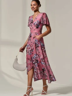Mesh Frill Hem Maxi Dress, Pink Floral