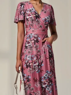 Mesh Frill Hem Maxi Dress, Pink Floral