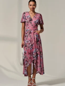 Mesh Frill Hem Maxi Dress, Pink Floral