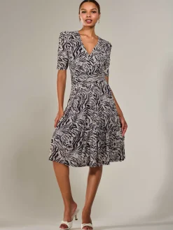 Mesh Half Sleeve Midaxi Dress, Neutral Animal