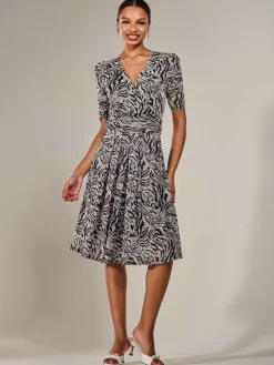 Mesh Half Sleeve Midaxi Dress, Neutral Animal
