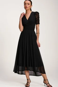 Mesh Ruched Sleeve Maxi Dress, Black