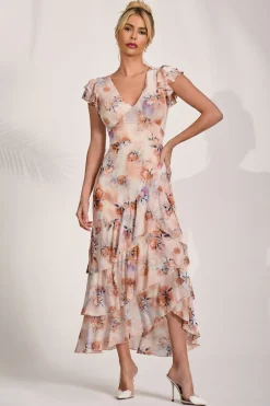 Mesh Ruffle Detail Maxi Dress, Amber Floral