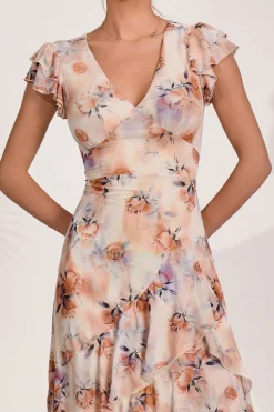 Mesh Ruffle Detail Maxi Dress, Amber Floral