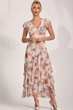 Mesh Ruffle Detail Maxi Dress, Amber Floral