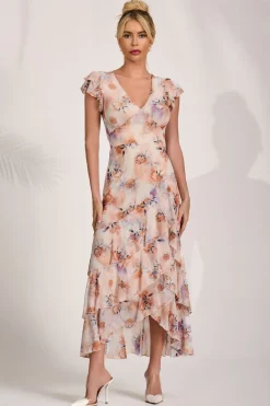 Mesh Ruffle Detail Maxi Dress, Amber Floral