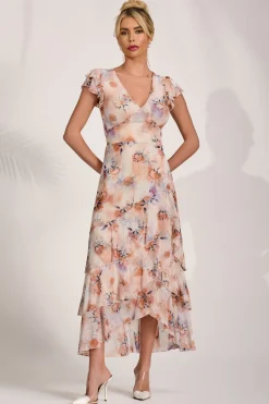 Mesh Ruffle Detail Maxi Dress, Amber Floral