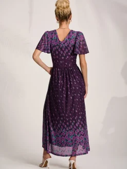 Mesh Short Sleeve Midaxi Dress, Purple Floral