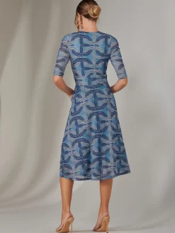 Mesh Wrap Midi Dress, Blue Pattern