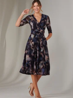 Mesh Wrap Midi Dress, Leopard Multi