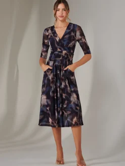 Mesh Wrap Midi Dress, Leopard Multi