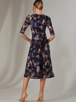 Mesh Wrap Midi Dress, Leopard Multi