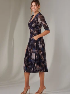 Mesh Wrap Midi Dress, Leopard Multi